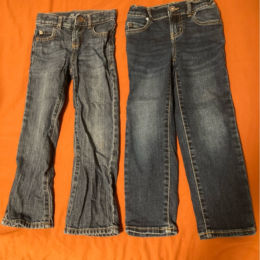 The Children's Place boys 5 slim bootcut and straight dark wash jeans bundle